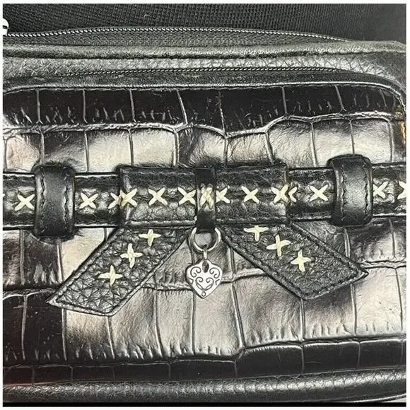 Brighton Black Leather Crossbody Bag Tri Fold Wallet on a String Removable Strap - Picture 7 of 14